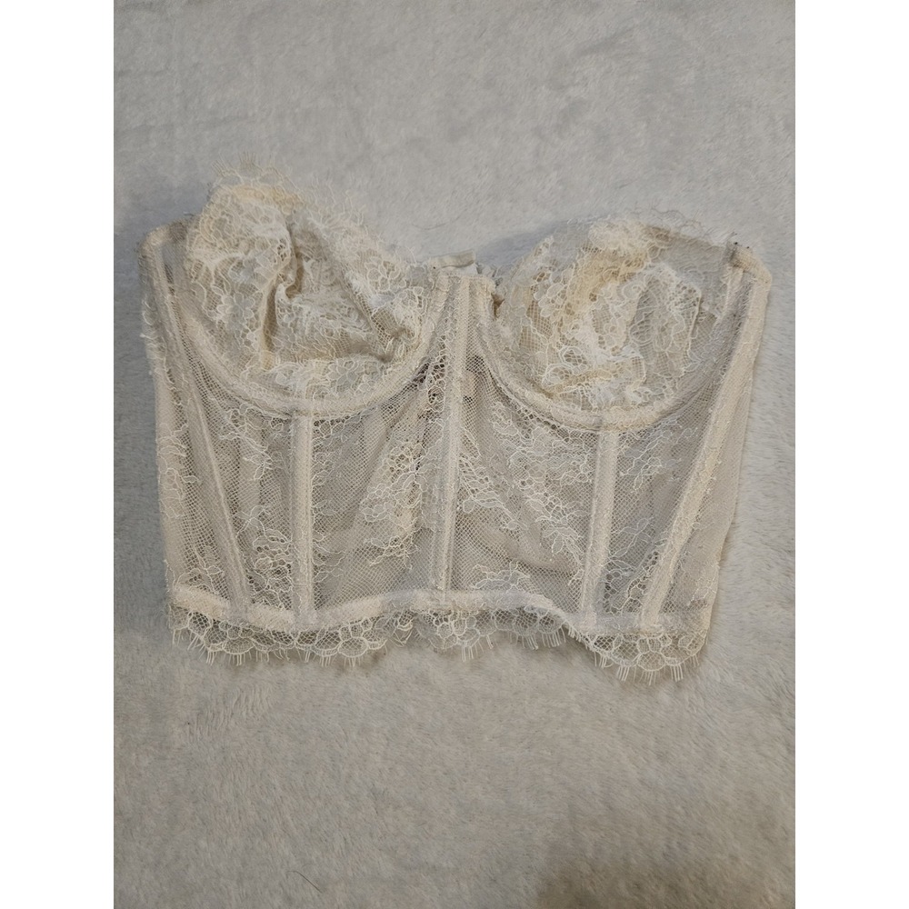 Victorias Secret 34C Dream Angels Corset Bustier Crop Top Lace Off White